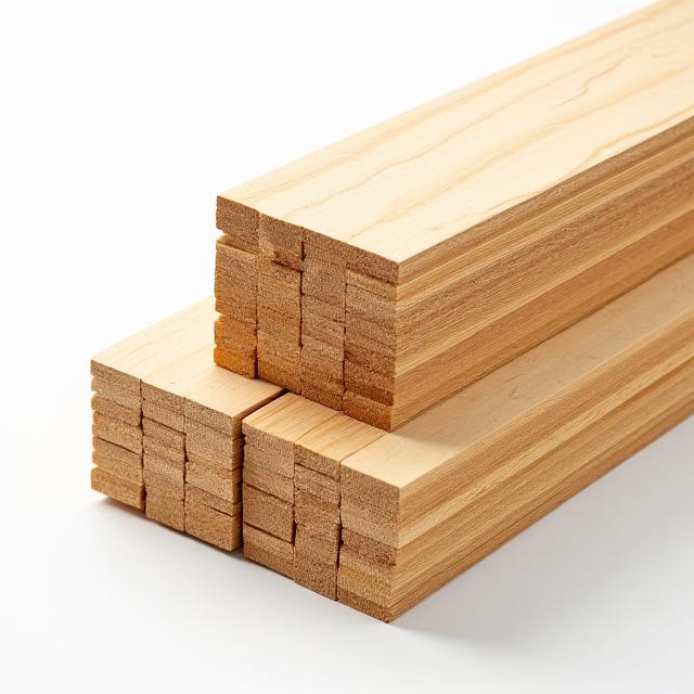 Longgokan kayu dan papan lapis yang dipotong kemas.