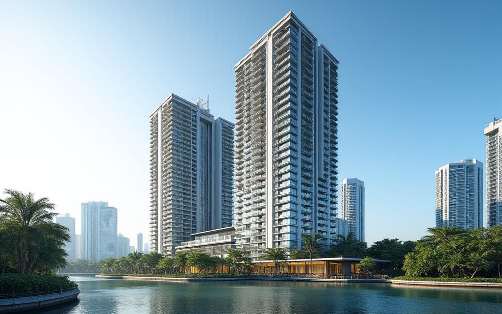 Pemandangan kondominium mewah moden di Marina Bay.